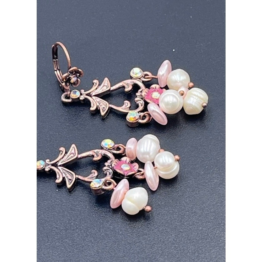 Kirks Folly Vintage Pearl Swarovski Crystals‎ Rose Gold Lever Back Earrings